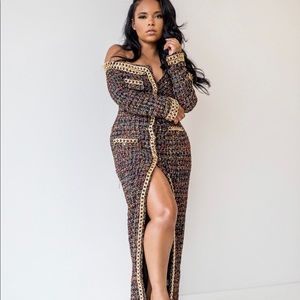 Nicole Lynel dripping in Tweed Dress